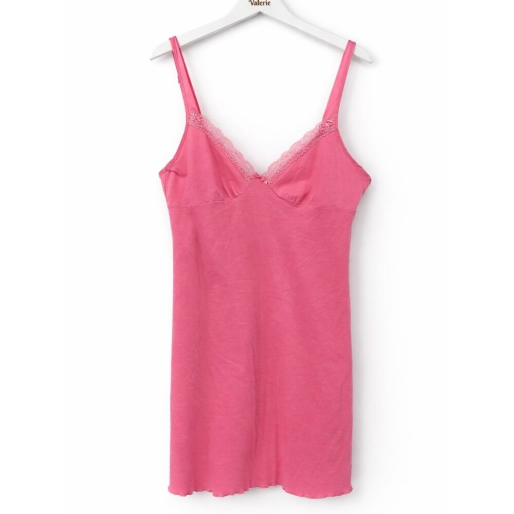 Delicates Pink Cotton Nightgown Dress Sleep Mini Dress Lingerie Lace Size Medium